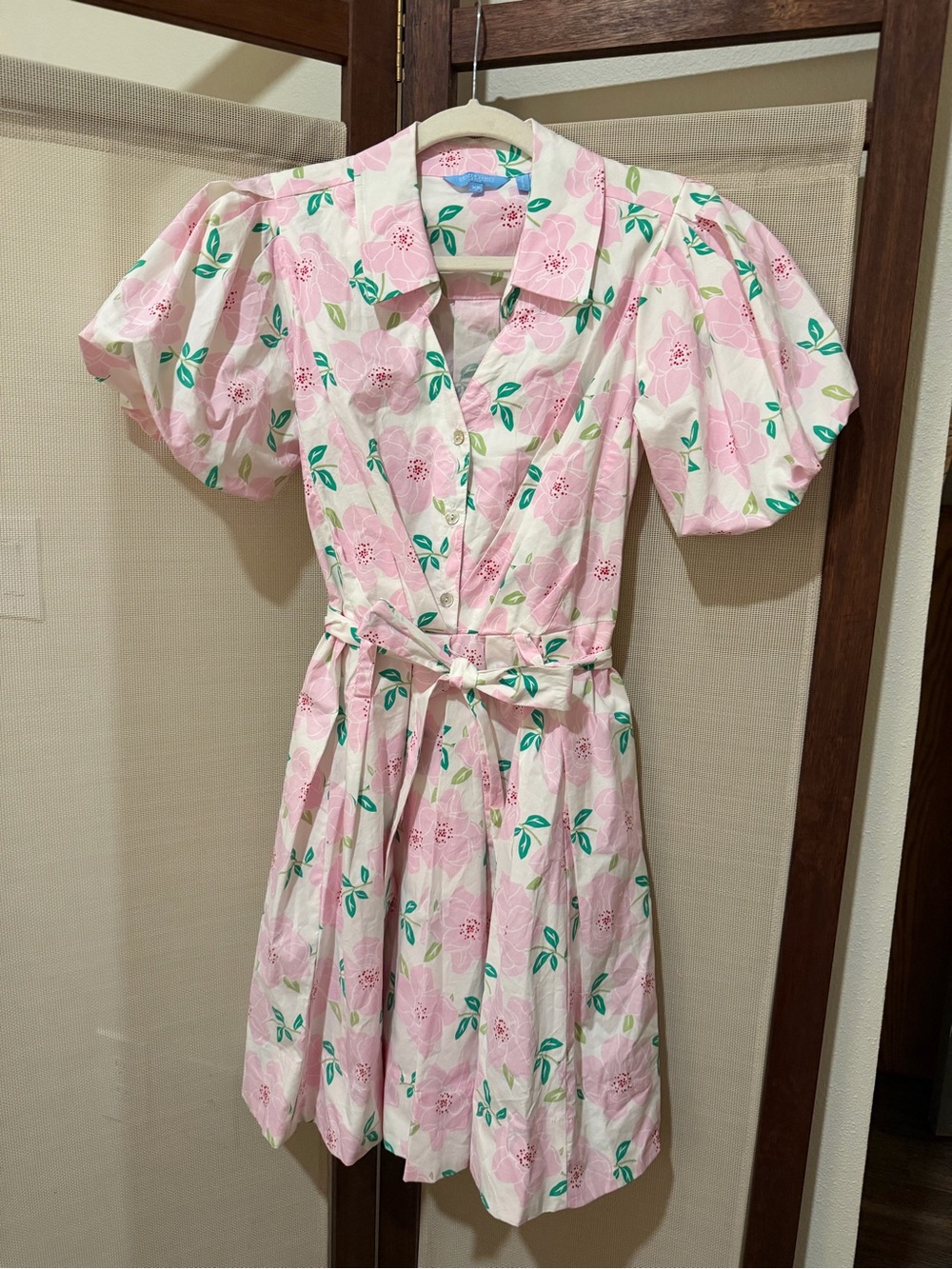 Draper James Puff-Sleeve Belted Mini Dress Pink Floral Sz XS